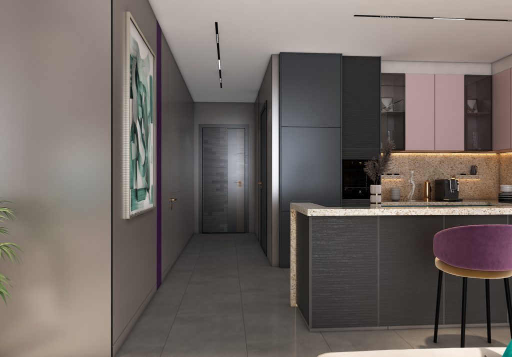 "Modern, fully equipped kitchen in MBL Signature by Kingdom by MAG with sleek design and high-end appliances."