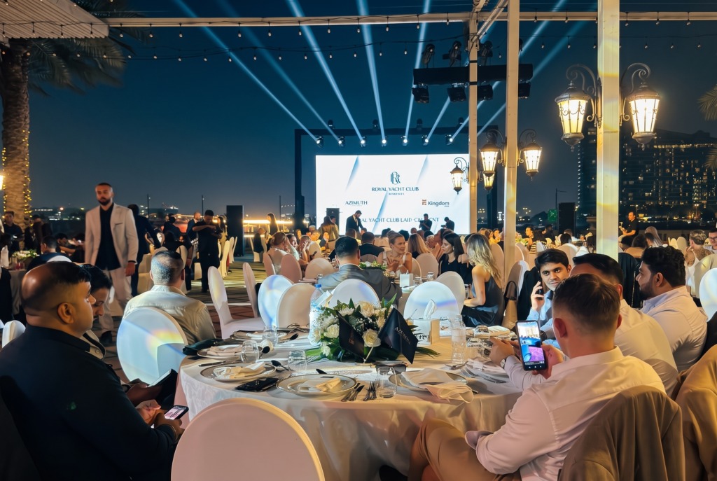 Guests at the Royal Yacht Club Residence launch event at The Como Garden, Palazzo Versace Dubai